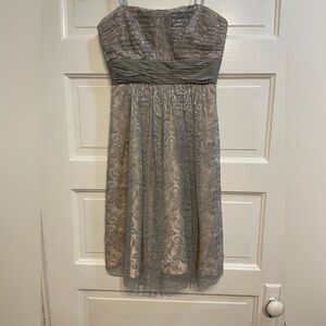BCBG MAXAZRIA silver lace dress. Size 2. Worn once in 2006.